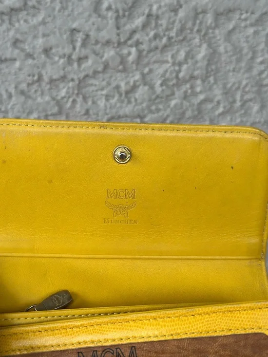 MCM Yellow and Tan Monogram Logo Compact Wallet - Picture 8 of 14